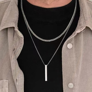 Men 3D Vertical Necklace Geometry Stainless Steel Cuban Necklace