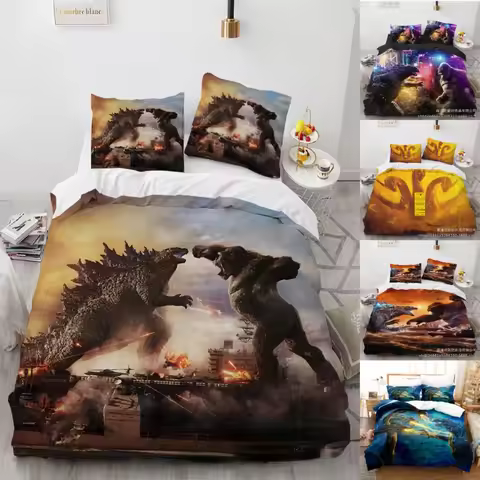 King Kong Vs. Godzilla Bedding Set Anime Harajuku Gojira Print Home Textile Bedding Quilt Cover Bed 