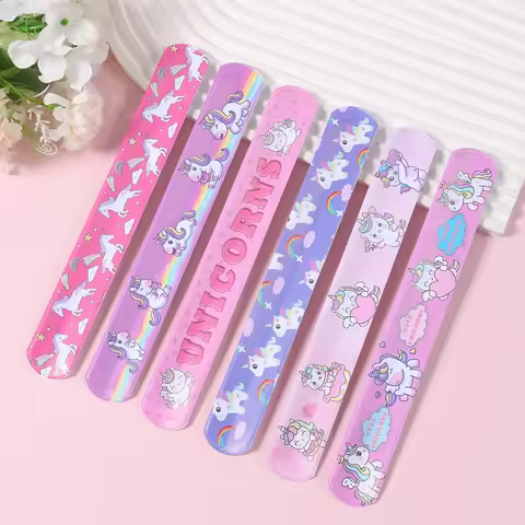 24Pcs Rainbow Unicorn Slap Bracelets Unicorn Wristband Gift Birthday Kids Favor Toys Party Supplies 