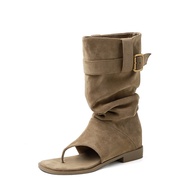 MOXIEQW Designer Womens Sandals Boots Gothic Y2k Open Clip Toe Boots New Suede Knee High Booties Sho