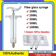 10/20/30/50/100ML Fiber glass syringe Heavy duty Veterinary syringe with Injection needle for pig cow goat chicken