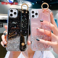 Glitter Powder Holder Phone Case For Huawei Y9 Y6 Y7 Y5 P smat 2019 Y5 2018 Mate 30 20 Pro Honor 8 8A Transparent Soft Silicone Wrist Strap Shockproof Back Cover