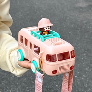 Bình Uống Nước Hình Xe Buýt Oto 500ml Có Ống Hút Đáng Yêu Cho Trẻ Em