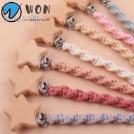 WON Soother Clip Chain, Braided Cotton Handmade Baby Pacifier Clips, Portable Lightweight Wooden Ela