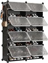 BASTUO Shoe Rack Organizer 32 pairs Portable Shoe Storage Shelf Cabinet Narrow Standing Stackable Space Saver for Closet, Entryway, Hallway, Stand Expandable for Heels, Boots, Slippers, Black