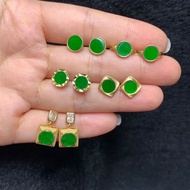 Silver Inlay: Yang Green Earrings Natural Burmese Material