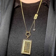 Tibetan Style Diamond-Studded Titanium Steel Amulet Scripture Pendant Necklace Lotus Pendant Amulet 