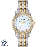 Citizen EM0774-51D Analog Eco-Drive Two Tone Stainless Steel Mother Of Pearl Dial Ladies / Womens Watch