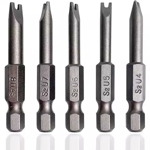 5pcs Magnetic U-shaped Tip Electric Screwdriver Bit 50mm 1/4 Inch Hex Handle U4 U5 U6 U7 U8 S2 Alloy