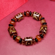 Gelang Jed Agate Dzi Beads Consecrated Tibetan Agate Chalcedony Three-Eyed Dzi Beads Bracelet Bracel