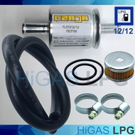 กรองแก๊ส LPG Czaja ø 12mm / ø 12 mm ( NEW 2020) + กรองหม้อต้ม Tomasetto (มีโอลิง)+ ท่อยางแก๊ส LPG 12 มิล (+เข็มขัดรัดท่อแก๊ส 2 ชิ้น)