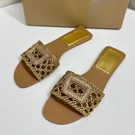High-quality summer gold woven flat sandals for women casual everyday shoes outdoor beach shoes Trav