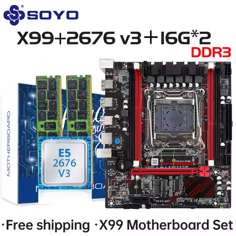 SOYO X99 D3 Gaming Motherboard Set With Intel LGA2011-3 E5 2676 V3 CPU DDR3 2*16GB ECC RAM Memory M.