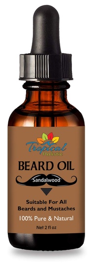 Tropical Holistic Sandalwood Beard Oil 2fl oz - Groom Men Beard & Mustache with Fresh Woodsy Scent -