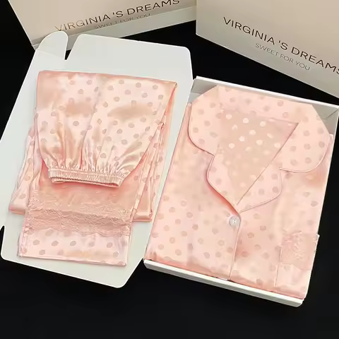 Y2k Pink Sweet Dot Lace Jacquard Women Pajamas French Romantic Lazy Lady Nightgown 2024 New Summer K