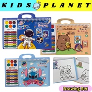 Drawing Set | Capybara drawing book crayon water color kids present gift buku lukisan warna air kray