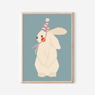 數位 派對白色兔子－數位下載嬰兒房海報