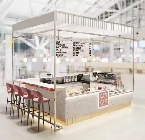 Quartz stone dessert food kiosk wholesale cake display case small shopping center food kiosk design 