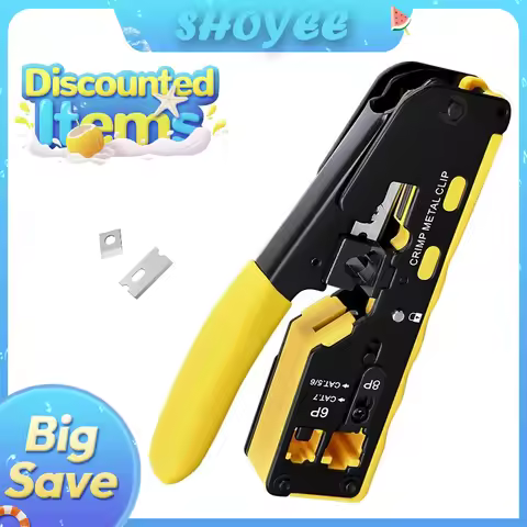 Rj45 Rj12 Rj11 Pass Through Crimp Plier Cat7 Cat6 Cat6A Cat5 Cat5e Stripping Crimping Tool with 8P/6
