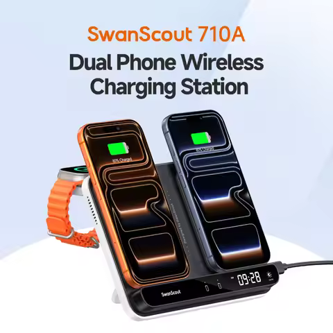 SwanScout 710A Dual Wireless Charger for iPhone 17 16 15 14 Charging Station for Apple Watch 11 10 9