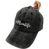 MomLifePonytailBaseballCapMessyBunVintageWashedDistressedTwillPlainHatforWomen PSK7