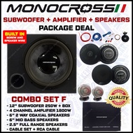 🔥 Amplifier + Woofer Combo Set 🔥 Monocross 2 / 4 / Channel Power Amplifier Kereta Audio Woofer 250W Subwoofer Speaker