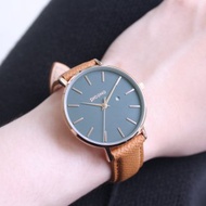Siempre簡約玫瑰金色法國真皮錶帶對錶手錶 / SI-11002 黛綠 女款