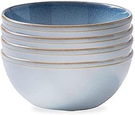 Corelle Stoneware 4-Pc Bowl Set, Handcrafted Artisanal Double Bead Bowls, Reactive Glaze Stoneware, 21-Oz Bowl Set, Nordic Blue