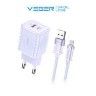 VEGER VC-AC20W06 & V-06 Set หัวชาร์จ PD20W ช่องชาร์จ USB-A/Type-C พร้อม สายชาร์จเร็ว USB-A/Type-C to