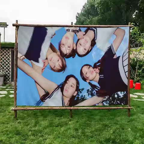 N-NewJeans KPOP Small Size Cheerleading Banner Hand Pulled Flag Outdoor Atmosphere Flags