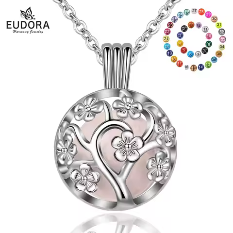 Eudora 18mm fashion Harmony Bola Ball Peach Tree Locket Cage Pendant fit Chime Ball sound Necklace J
