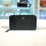 95%NEW 二手 CHANEL 中型銀包 黑色荔枝皮 黑金琺瑯扣 CHANEL WALLET #香榭站正品