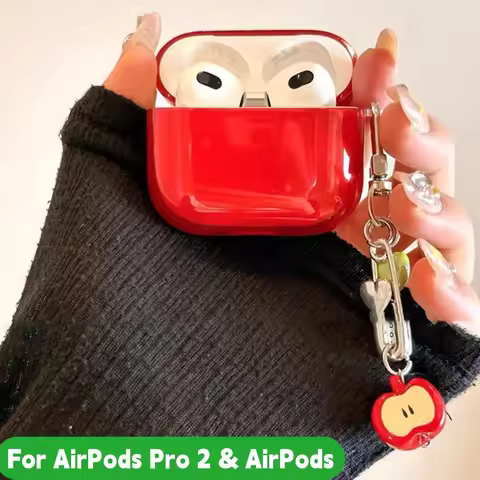Creative Apple Shaped Case For AirPods Pro 2 & AirPods 4 Transparent Shockproof Earphone Case Full C