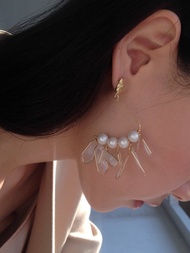珍珠豎琴 耳環 / 耳夾可 手工樹脂 夾式耳環 珍珠 可愛 紙盒包裝