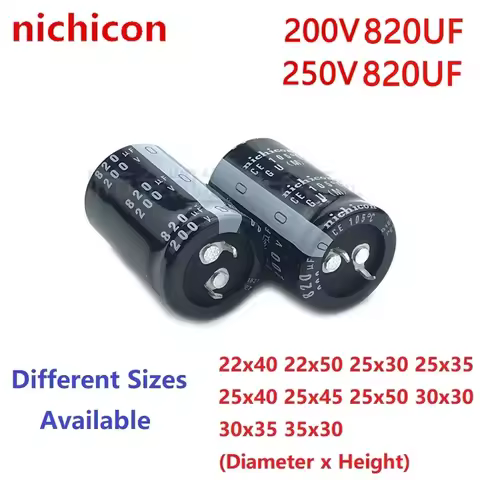2Pcs/Lot Nichicon 820uF 200V 820uF 250V 200v820uF 250V820uF 22X40/50 25X30/35/40/45/50 30x30/35 35x3