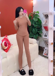 ĐỒ BỘ NỮ THUN XỐP Ủ KEM THU ĐÔNG TAY DÀI CỔ TRÒN CO GIẢN 4 CHIỀU