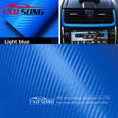 30x127CM(12"X50") Blue 3D Carbon Fiber Vinyl Car Wrapping Foil Carbon Fiber Car Decoration Sticker 3