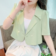 Short Blazer French Thin Short Sleeve Small Suit High-End Jacket Women 2023 Casual Design Niche Short Top 23.6.9 READY STOCK