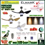 Elmark Remote Control Ceiling Fan with LED Light 3 Tones Colours (24w) Elmark Pinkachu 42 inches Bab