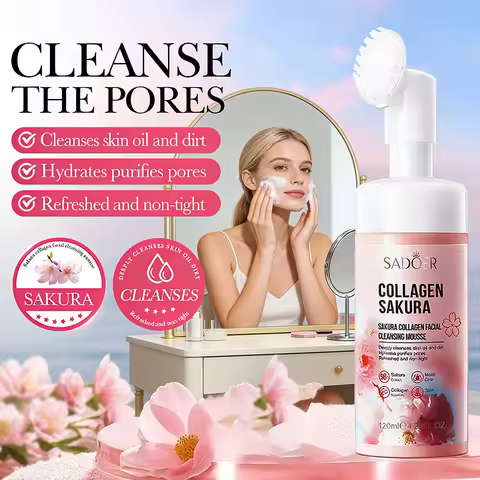 SADOER Sakura Facial Cleanser Face Massage Cleansing Mousse Moisturizing Anti-aigng Face Wash Foam F