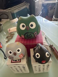 日本招財貓頭鷹陶瓷擺件