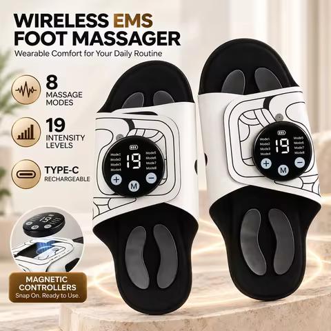 EMS Foot Massage Slippers 8 Modes 19 Levels Type-C Rechargeable Adjustable Open Toe Anti-Slip Foot M