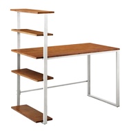 [特價]萊特實木層架書桌柚木色-120cm-白腳