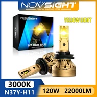 NOVSIGHT N37Y 2Pcs 120W 22000LM H11/H8/H16 LED Fog Light Bulbs 3000K Yellow 800% Brightness Headligh