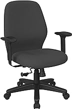 Office Star Ergonomic Mid Back Adjustable Office Desk Chair with Thick Padded Seat and Built-in Lumbar Support, Icon Grey Fabric