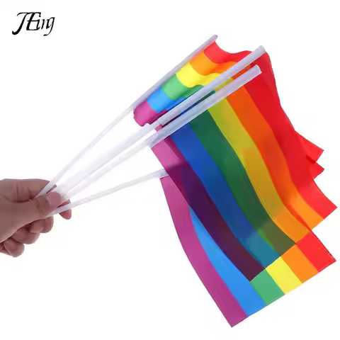 5pcs/pack Gay Pride Small National Flag Rainbow Hand Waving Flags With Plastic Flagpoles For Sports 