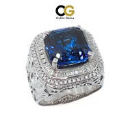 CG Premium Lab Grown Sapphire Men's Ring  | Moissanite | Asscher Cut | 925 Silver Statement Ring