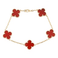 【二手】梵克雅寶 (Van Cleef & Arpels) 復古 Alhambra 5圖案紅玉髓手鐲 VCARD35500，腕圍 18 厘米，K18（黃金）