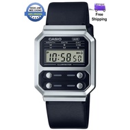 [Men] 100% ORIGINAL CASIO A100WEL-1ADF Silver Case Digital Leather Strap Men Watch