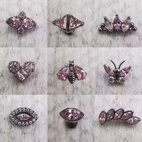 ASTM F136 Titanium Pink CZ Labret Stud Earring Jewelry Butterfly Lip Helix Cartilage Piercing Body J